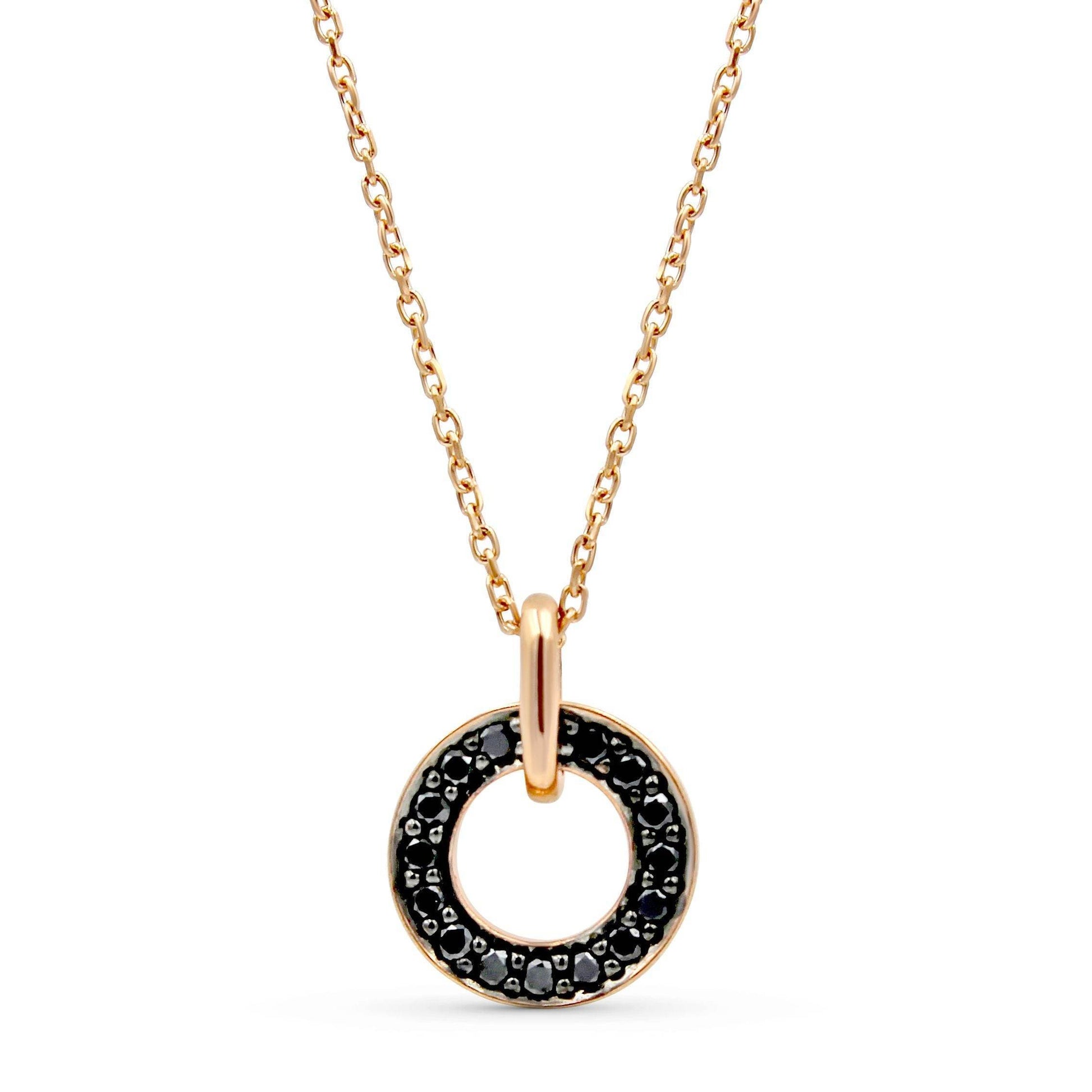 Circle Pendant Black Diamond Pave Setting In 9K Yellow Gold - DG & Co. Jewellery