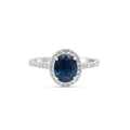 Natural Dark Blue Sapphire Diamond Ring Oval Cut Hidden Halo Set In 18K White Gold - DG & Co. Jewellery