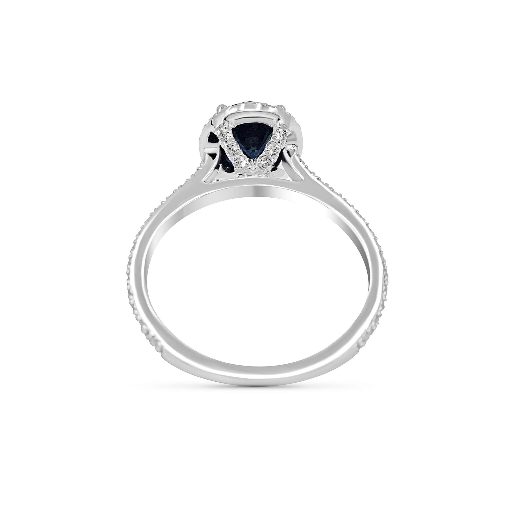 Natural Dark Blue Sapphire Diamond Ring Oval Cut Hidden Halo Set In 18K White Gold - DG & Co. Jewellery