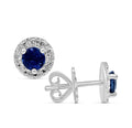 Blue Sapphire Diamond Halo Stud Earring 3 Claw Setting In 18K White Gold - DG & Co. Jewellery