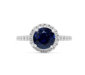 Natural Blue Sapphire Round Cut Halo Diamond Pave Setting Ring In 18K White Gold - DG & Co. Jewellery