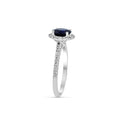 Natural Blue Sapphire Round Cut Halo Diamond Pave Setting Ring In 18K White Gold - DG & Co. Jewellery