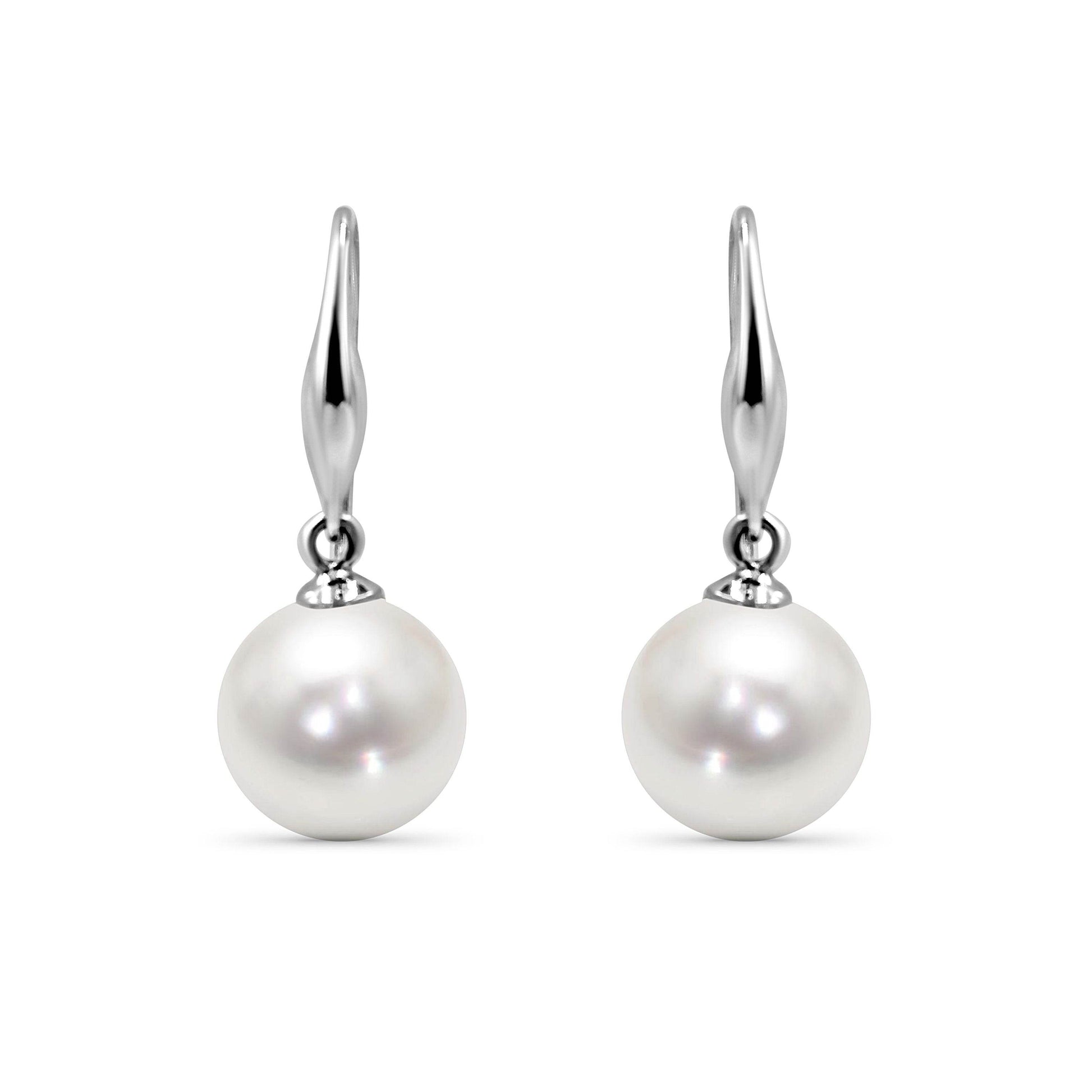 18K White Gold White South Sea Pearl Earrings European Clasp - DG & Co. Jewellery