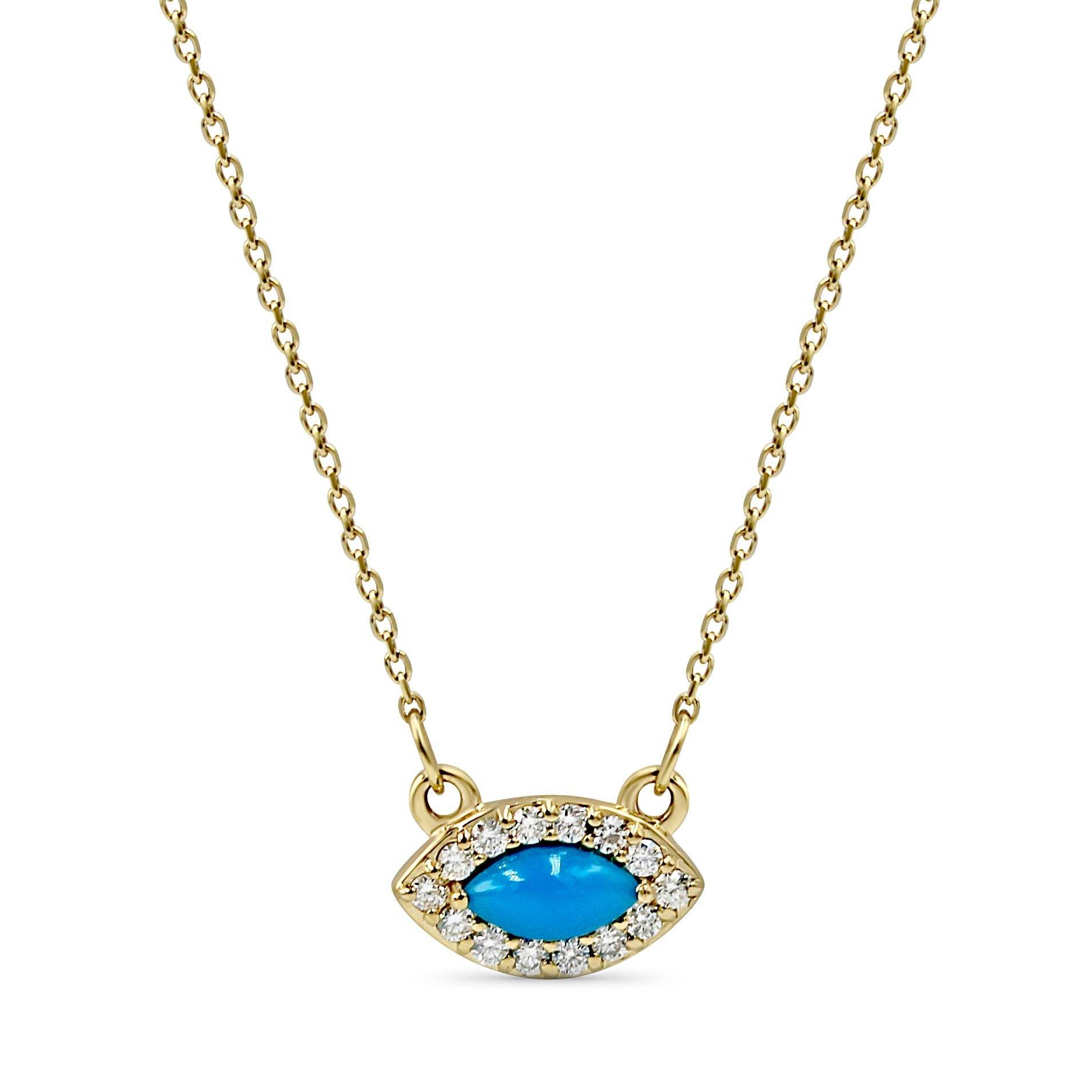 18K Yellow Gold Diamond Evil Eye Natural Turquoise Marquise Cut Necklace - DG & Co. Jewellery