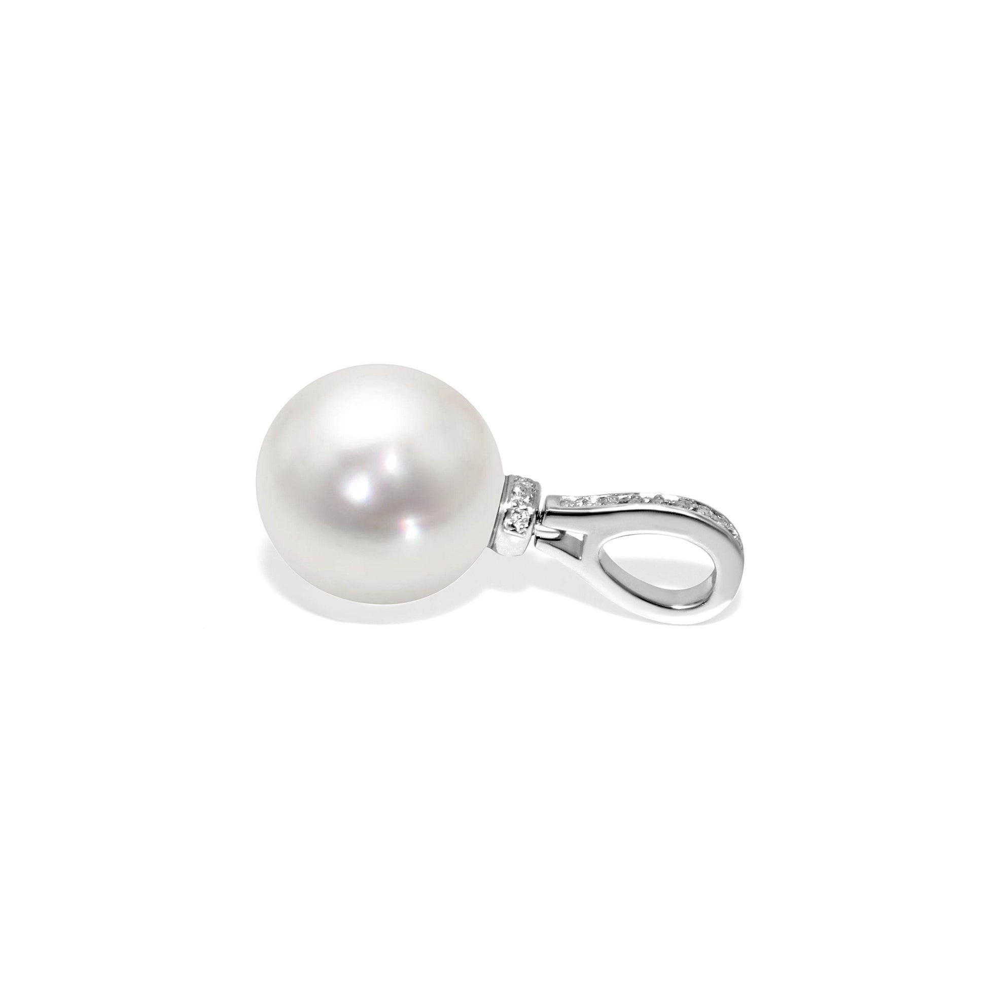 South Sea White Pearl (10mm) Diamond Pendant Grain Set In 18K White Gold - DG & Co. Jewellery