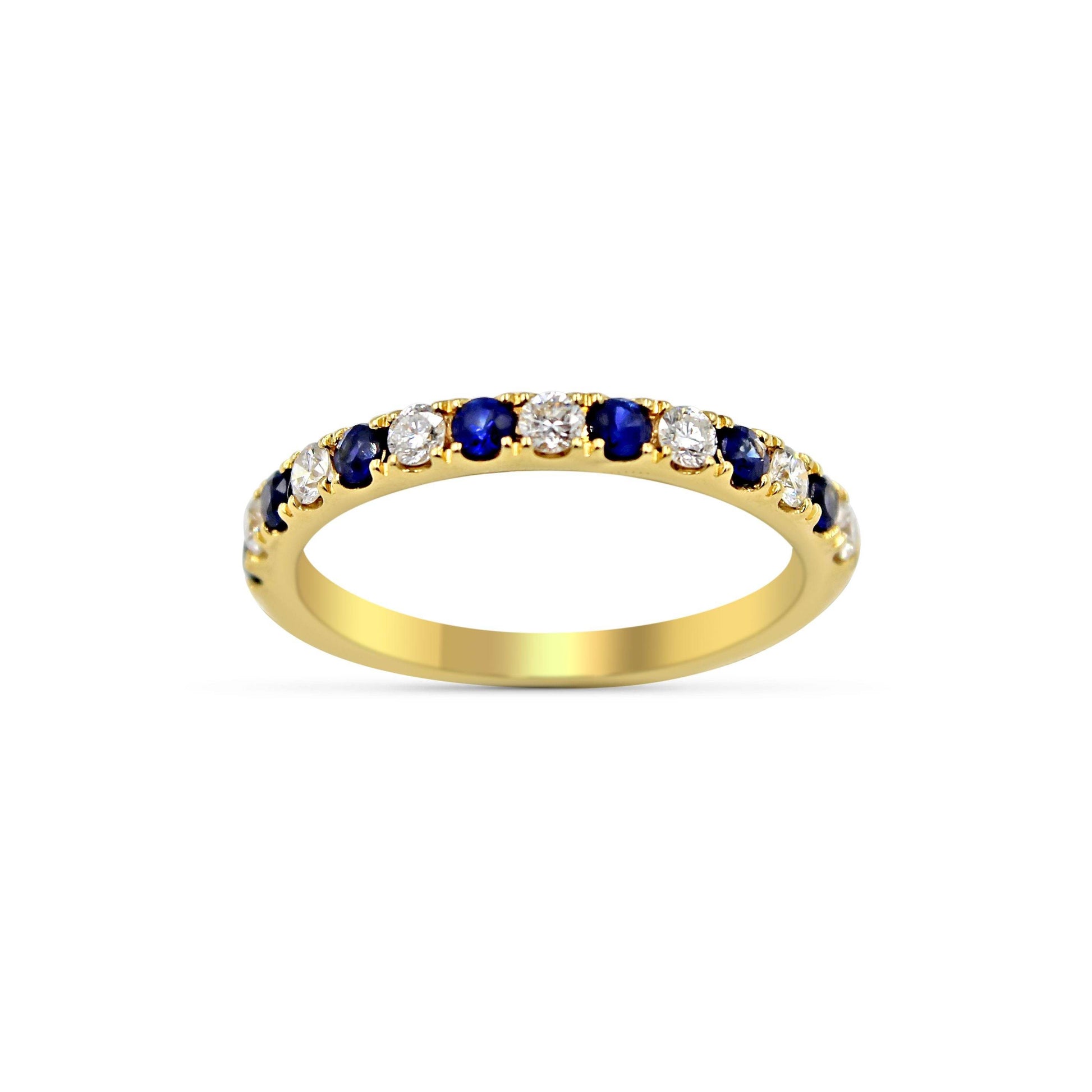 Anniversary Sapphire Diamond Wedding Band Claw Setting In 18K Yellow Gold - DG & Co. Jewellery