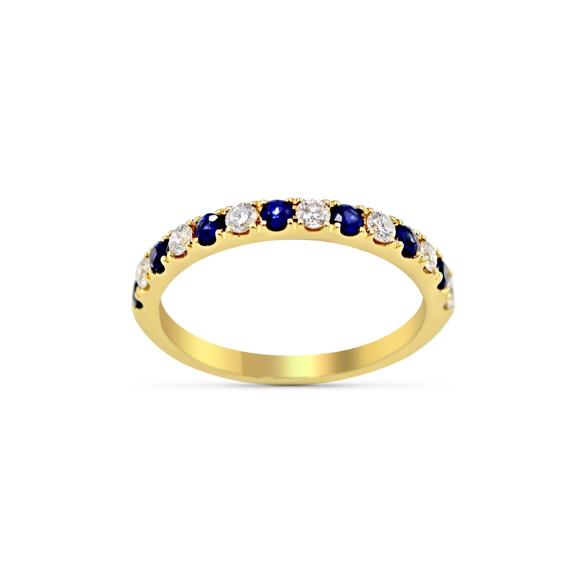 Anniversary Sapphire Diamond Wedding Band Claw Setting In 18K Yellow Gold - DG & Co. Jewellery