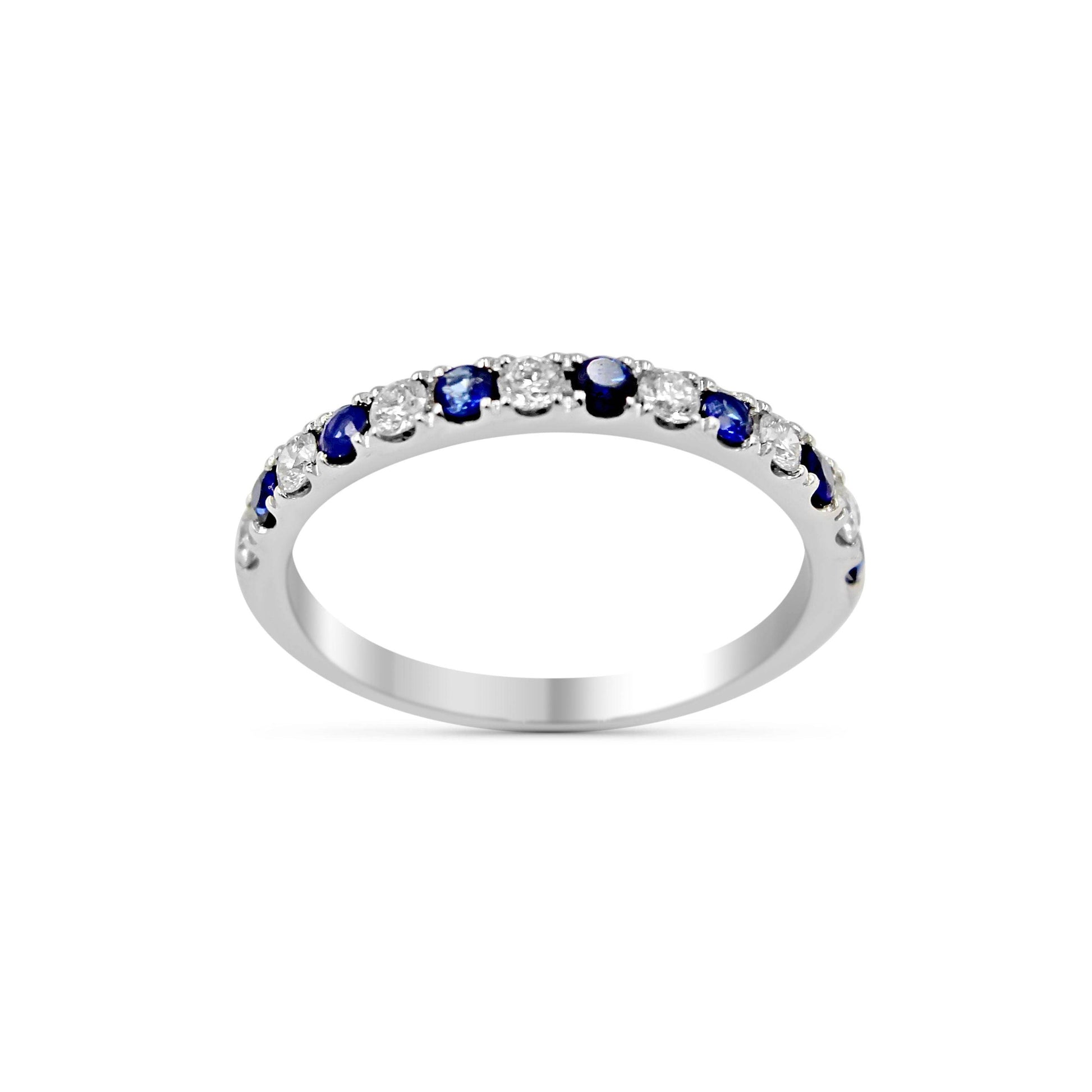 Blue Sapphire And Diamond Wedding Anniversary Band Pave Setting In 18K White Gold - DG & Co. Jewellery