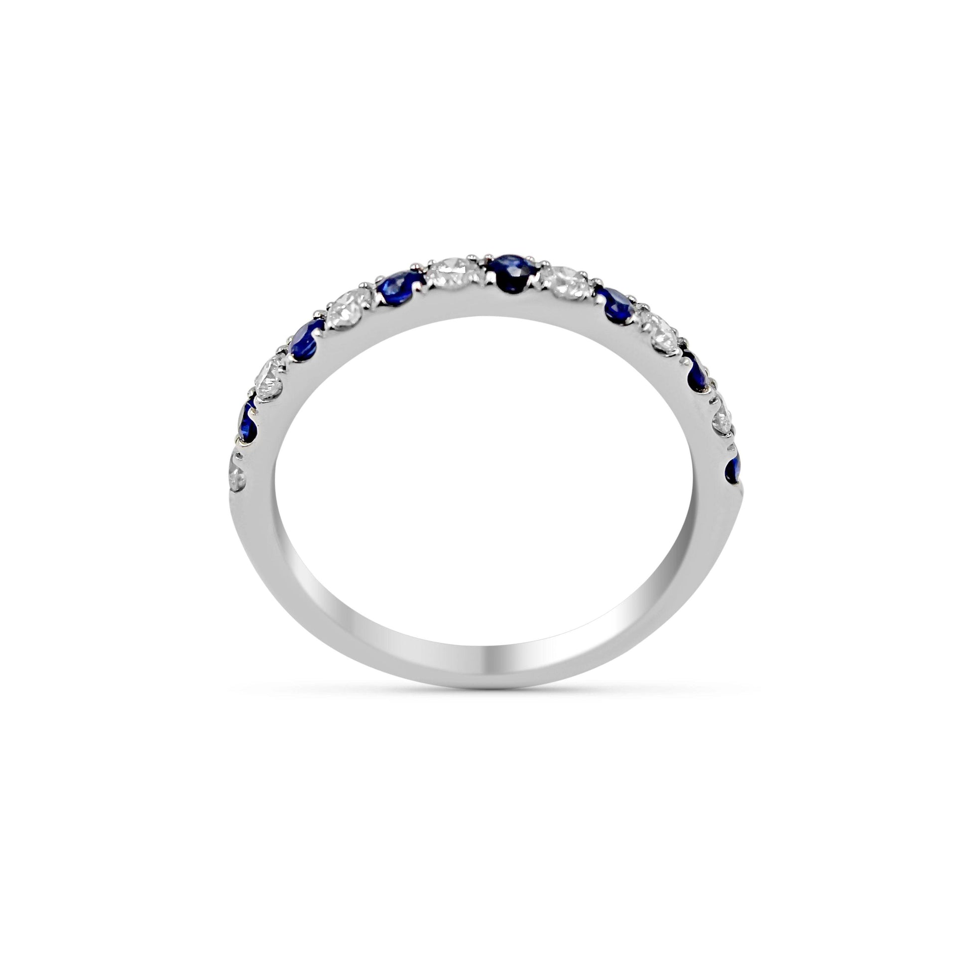 Blue Sapphire And Diamond Wedding Anniversary Band Pave Setting In 18K White Gold - DG & Co. Jewellery