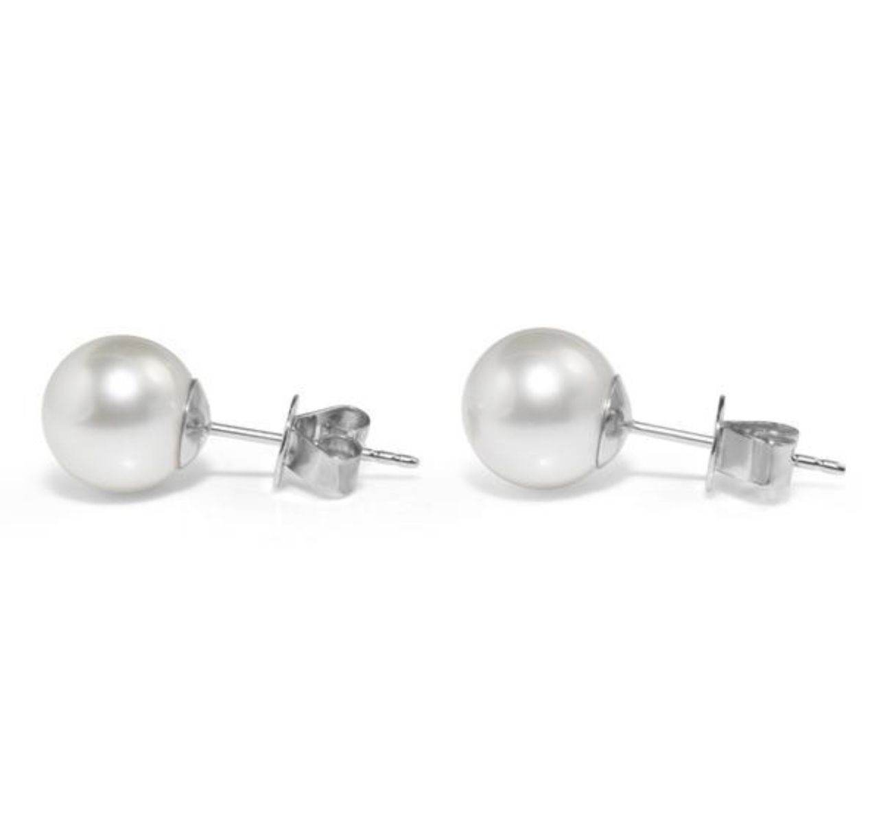 (9mm) South Sea Pearl Stud Earrings In 18K White Gold - DG & Co. Jewellery