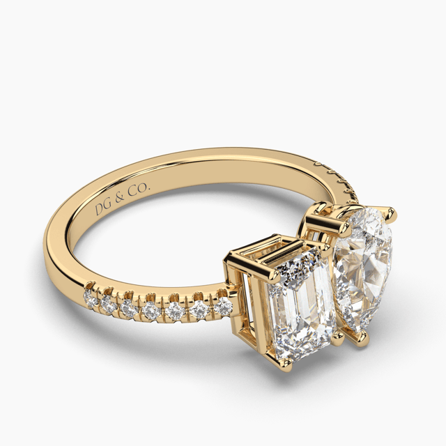 Two Stone Emerald & Pearl Toi Et Moi Diamond Engagement Ring Prong Setting Centre Stone Pave Setting Side Stone In 18K Yellow Gold - DG & Co. Jewellery