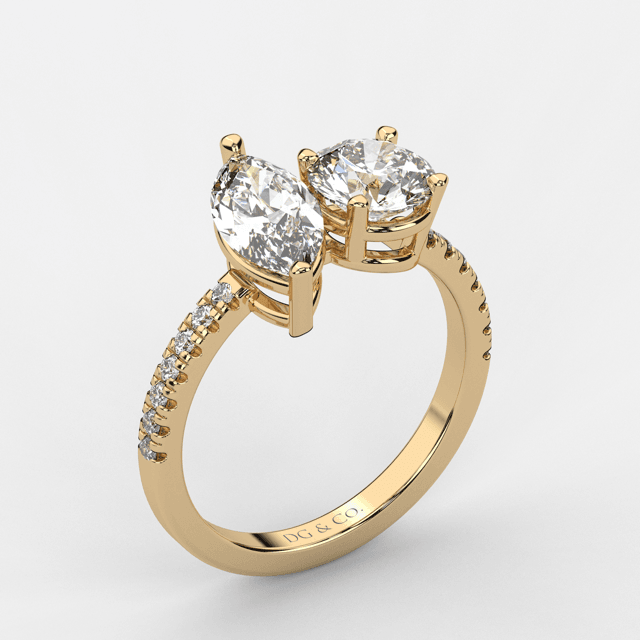Marquise and Round Toi Et Moi You and Me Diamond Engagement Ring Prong Setting Centre Stones Pave Setting Side Stone In 18K Yellow Gold - DG & Co. Jewellery