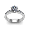 1.00CT Round Cut Diamond Engagement Ring 6 Claw Setting Share Prong Side Stones In 18K White Gold - DG & Co. Jewellery