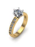 1.00CT GIA Certified E/VS2 18K 2Tone Diamond Engagement Ring 6 Claw Setting Share Prong Side Stones In 18K Yellow And White Gold - DG & Co. Jewellery