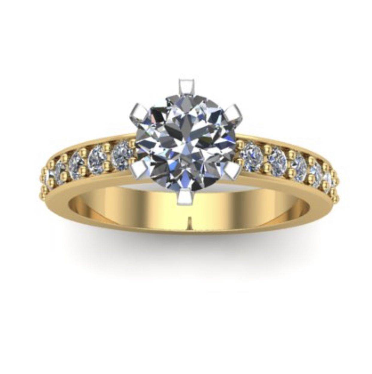 1.00CT GIA Certified E/VS2 18K 2Tone Diamond Engagement Ring 6 Claw Setting Share Prong Side Stones In 18K Yellow And White Gold - DG & Co. Jewellery