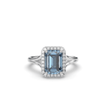 Santa Maria Aquamarine Halo Diamond Ring Emerald Cut 4 Claw Centre Stone Pave Setting Side Stone in 18K White Gold - DG & Co. Jewellery