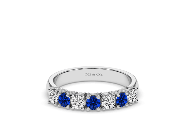 Alternating Sapphire And Diamond Ring 4 Claw Setting In 18K White gold - DG & Co. Jewellery