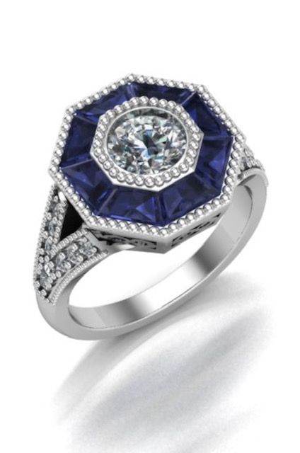 18K White Gold Luxury Vintage Style Sapphire Diamond Engagement Ring - DG & Co. Jewellery