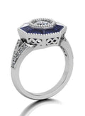 18K White Gold Luxury Vintage Style Sapphire Diamond Engagement Ring - DG & Co. Jewellery