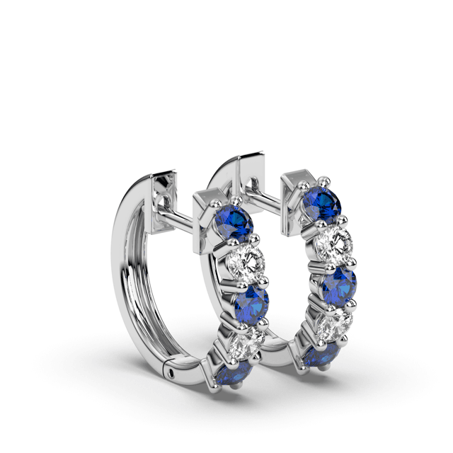 Sapphire Diamond Hinged Hoop Earrings Share Prong Setting In 18K White Gold - DG & Co. Jewellery
