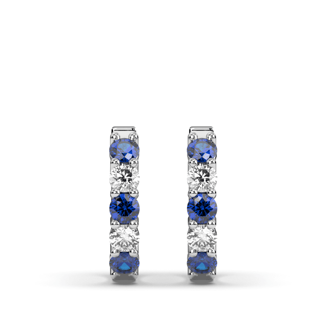 Sapphire Diamond Hinged Hoop Earrings Share Prong Setting In 18K White Gold - DG & Co. Jewellery