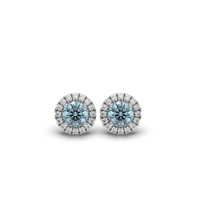 Aquamarine Diamond Halo Earring Pave Setting In 18K White Gold - DG & Co. Jewellery