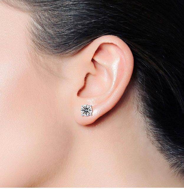 GIA Diamond Stud Solitaire Earring 0.60CT 4 Claw Setting In 18K White Gold Screw Backing - DG & Co. Jewellery