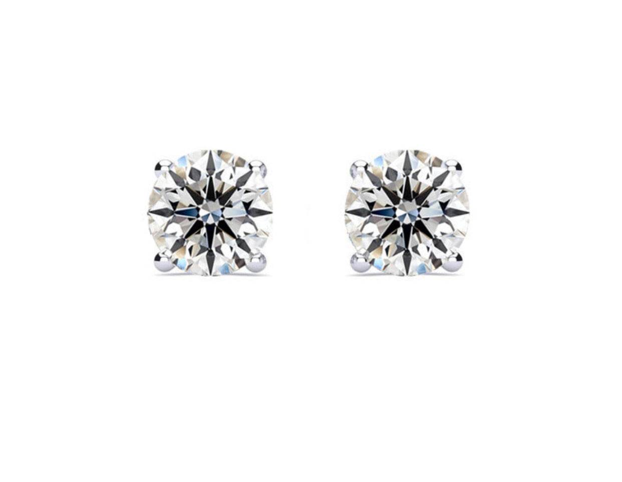 Diamond Solitaire 4 Claw Setting Screw Backing Stud Earring In 18K White Gold - DG & Co. Jewellery