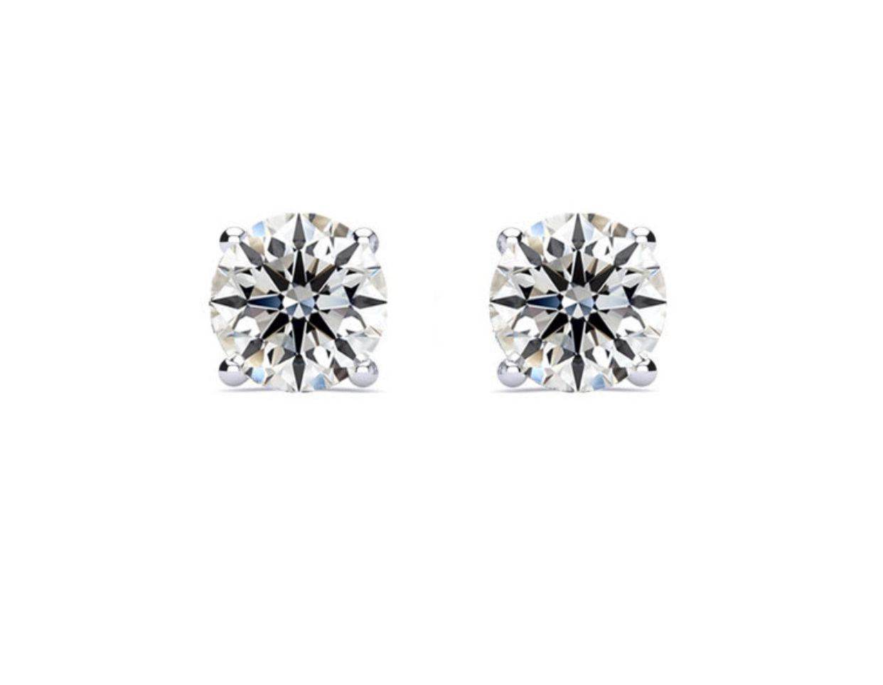 GIA Diamond Stud Solitaire Earring 1.00CT 4 Claw Setting In 18K White Gold Screw Backing - DG & Co. Jewellery