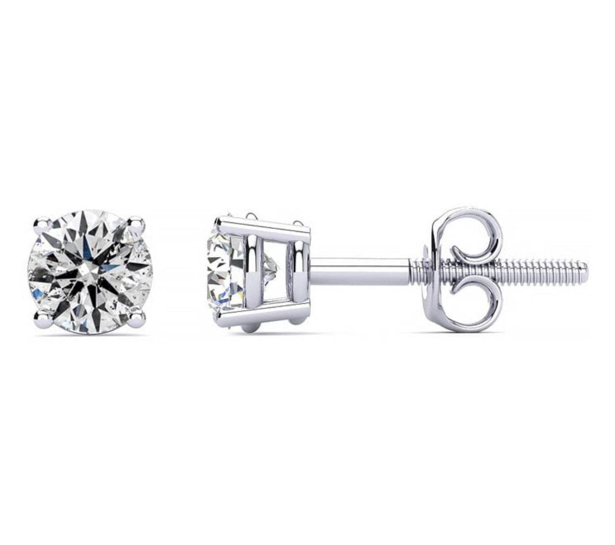 Diamond Solitaire 4 Claw Setting Screw Backing Stud Earring In 18K White Gold - DG & Co. Jewellery
