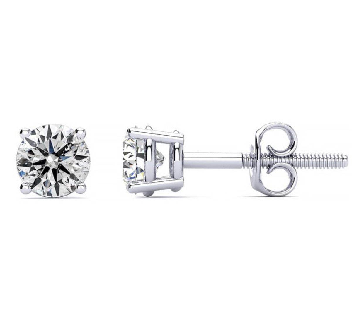 GIA Diamond Stud Solitaire Earring 0.60CT 4 Claw Setting In 18K White Gold Screw Backing - DG & Co. Jewellery