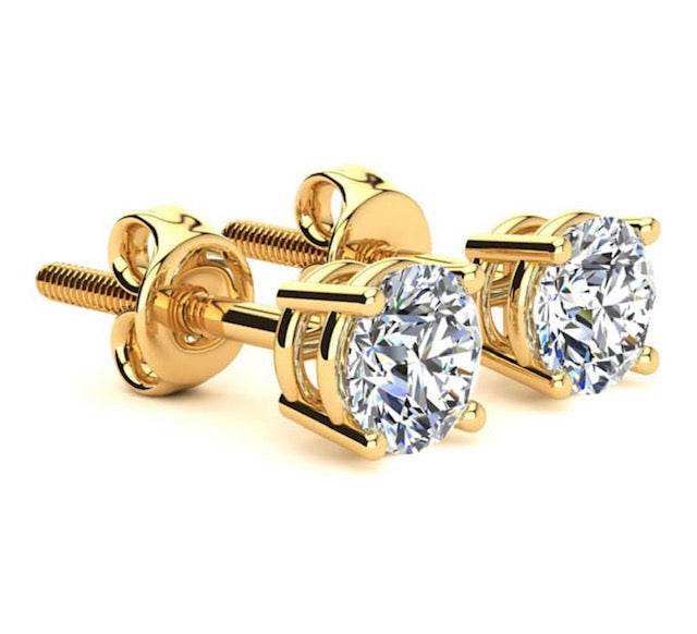 Diamond Stud Solitaire Earring 4 Claw Setting Screw Backing In 18K Yellow Gold - DG & Co. Jewellery
