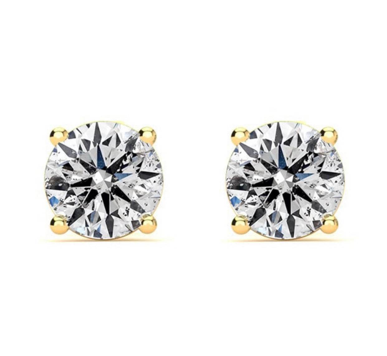 Diamond Stud Solitaire Earring 4 Claw Setting Screw Backing In 18K Yellow Gold - DG & Co. Jewellery