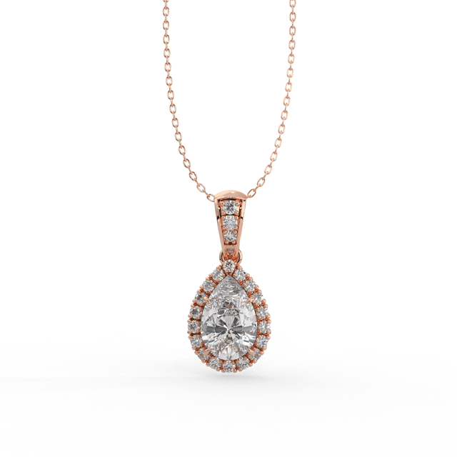 Halo Style Pear Shape Diamond Pendant Pave Setting In 18K Rose Gold - DG & Co. Jewellery