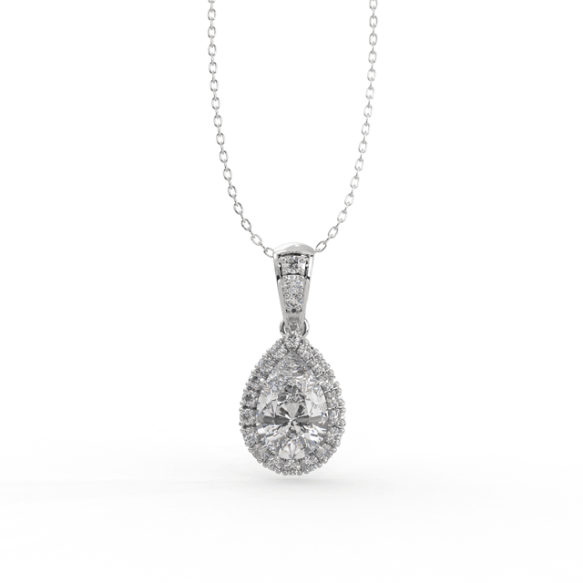 Pear Shape Halo Diamond Pendant Pave Setting In 18K White Gold - DG & Co. Jewellery