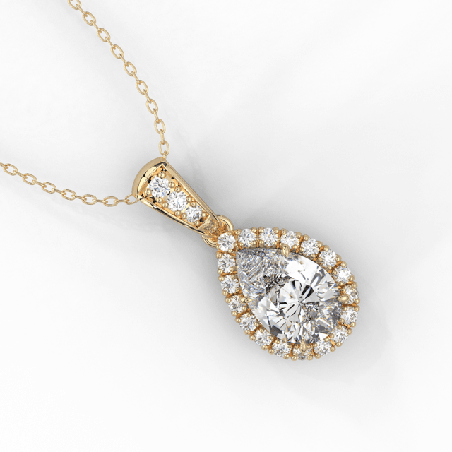 Halo Diamond Pear Cut Pendant 4 Claw Setting Centre Stone In 18K Yellow Gold - DG & Co. Jewellery