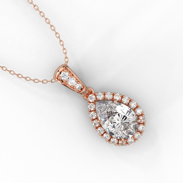 Halo Style Pear Shape Diamond Pendant Pave Setting In 18K Rose Gold - DG & Co. Jewellery