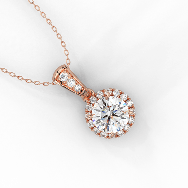 Halo Style Round Cut Diamond Pendant Pave Setting In 18K Rose Gold - DG & Co. Jewellery
