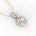 Round Cut 4 Claw Setting Halo Style Diamond Pendant Pave Setting Side Stones In 18K Yellow Gold - DG & Co. Jewellery