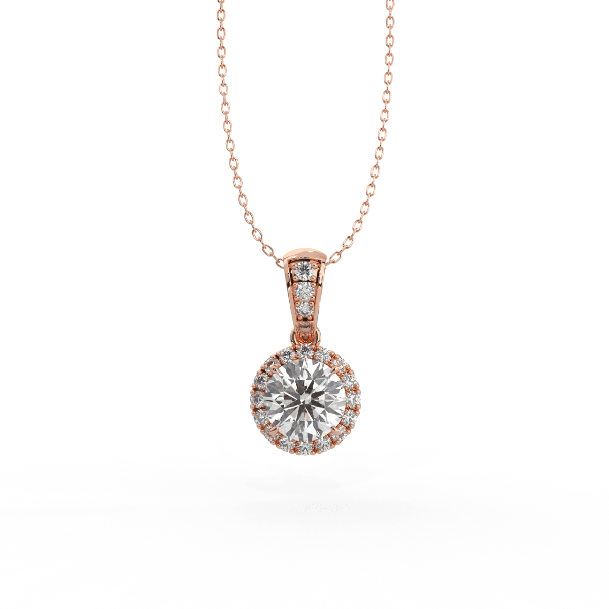 Halo Style Round Cut Diamond Pendant Pave Setting In 18K Rose Gold - DG & Co. Jewellery