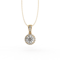 Round Cut 4 Claw Setting Halo Style Diamond Pendant Pave Setting Side Stones In 18K Yellow Gold - DG & Co. Jewellery