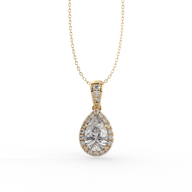Halo Diamond Pear Cut Pendant 4 Claw Setting Centre Stone In 18K Yellow Gold - DG & Co. Jewellery