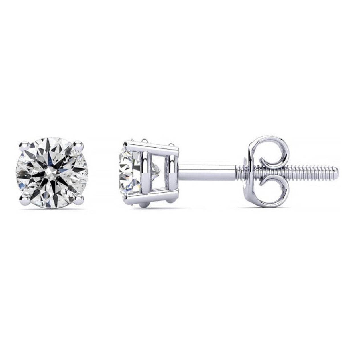 GIA Diamond Stud Solitaire Earring 4 Claw Setting Screw Backing In 18K White Gold - DG & Co. Jewellery