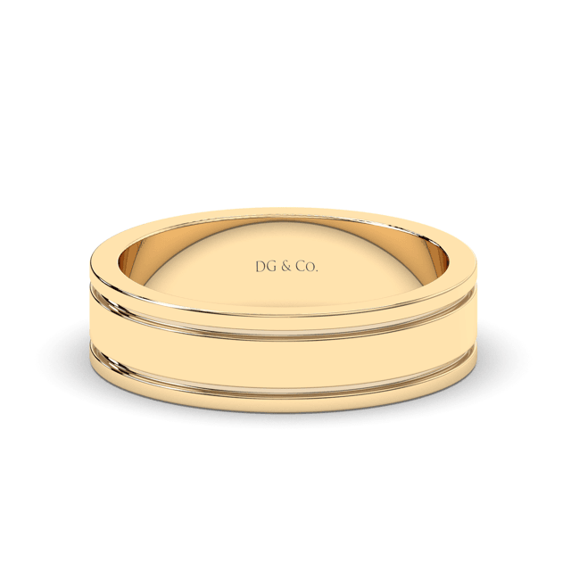 Mens Wedding Ring Double Inlay Shiny Finish in 9K Yellow Gold – DG & Co ...