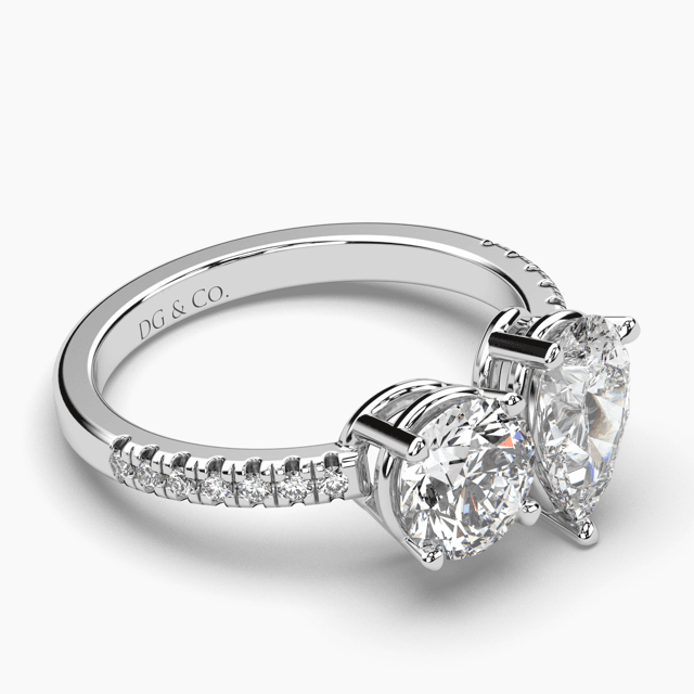 Pear & Round Diamond Two-Stone Engagement Ring Claw Setting Centre Stone Pave Setting Side Stone In18k White Gold - DG & Co. Jewellery