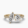 Marquise and Round Toi Et Moi You and Me Diamond Engagement Ring Prong Setting Centre Stones Pave Setting Side Stone In 18K Yellow Gold - DG & Co. Jewellery