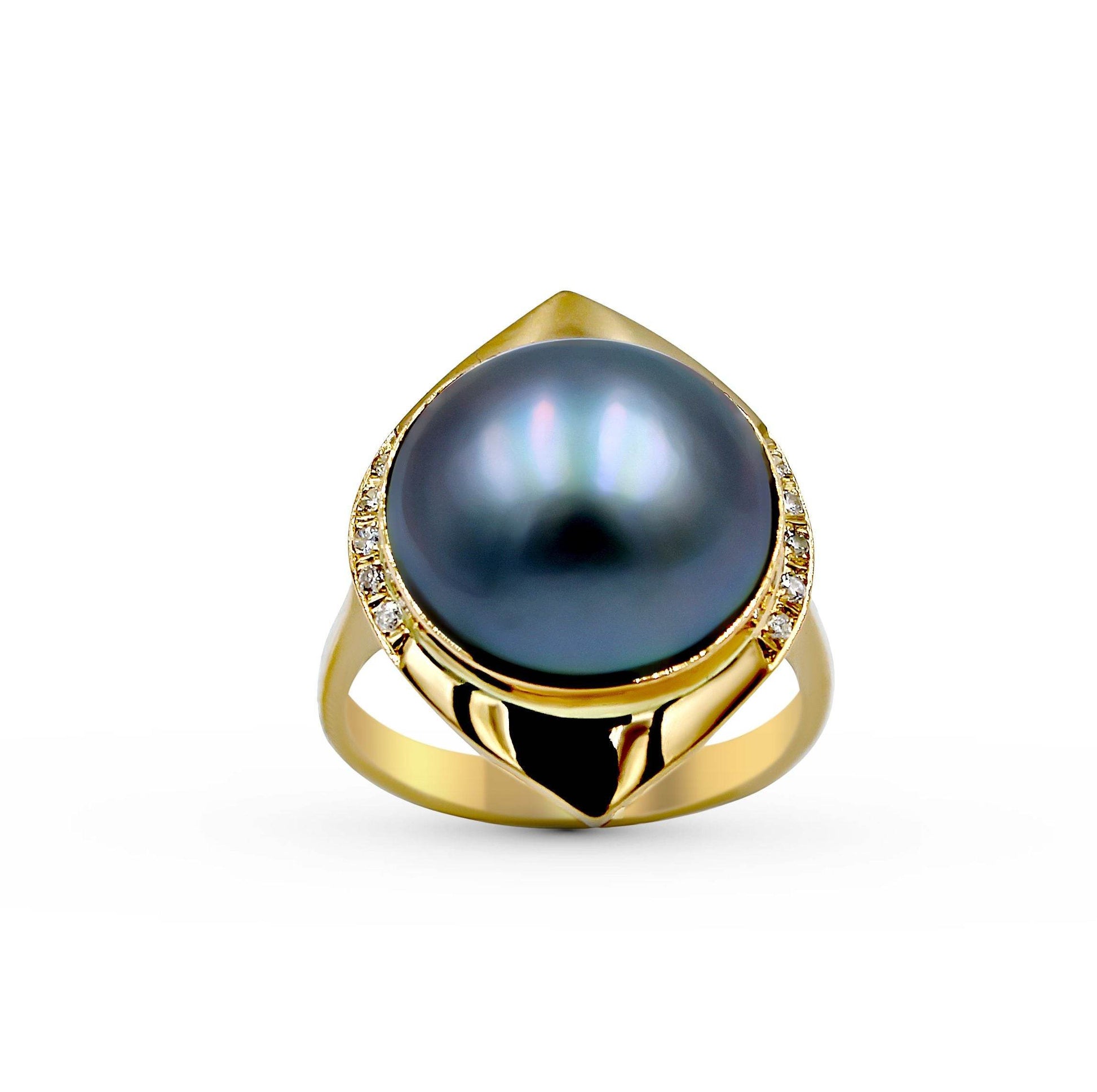 14K Yellow Gold Diamond Grey Black Mabe Pearl Ring - DG & Co. Jewellery