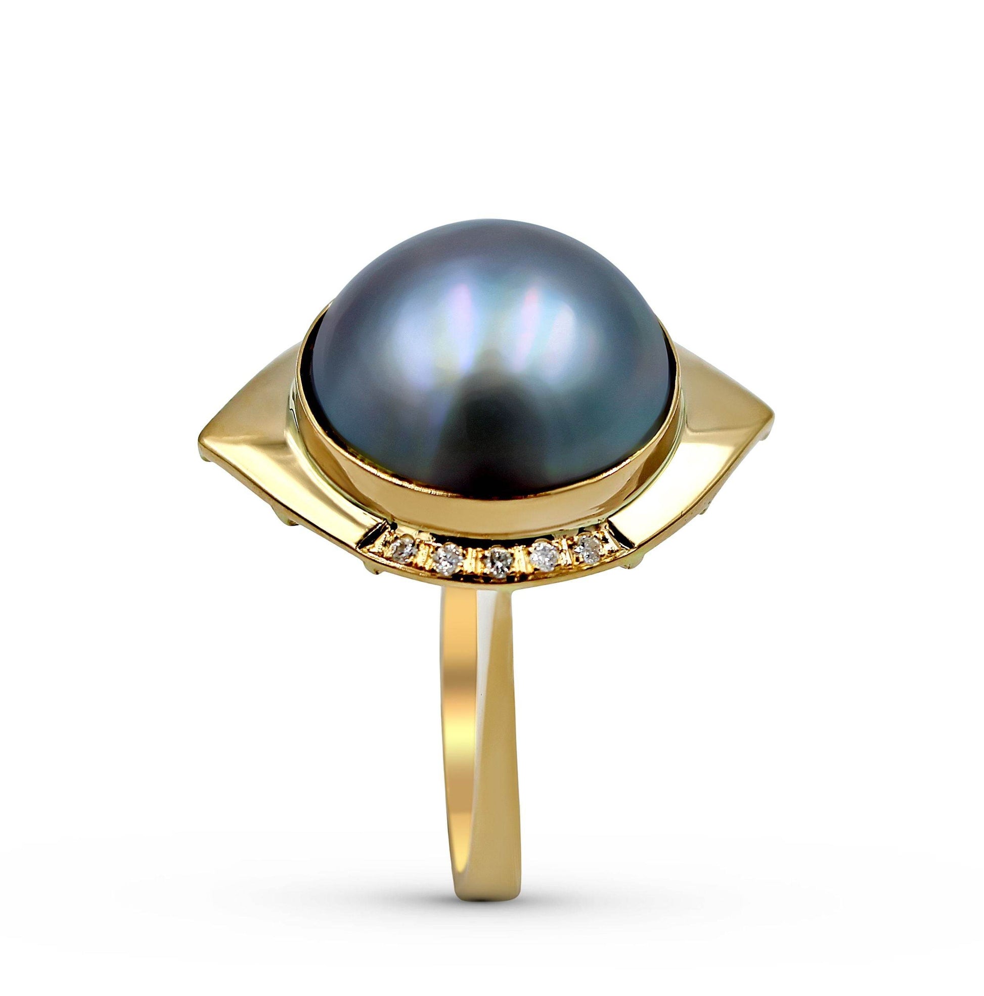 14K Yellow Gold Diamond Grey Black Mabe Pearl Ring - DG & Co. Jewellery