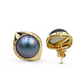 14K Yellow Gold Diamond Black Grey Mabe Pearl Earring - DG & Co. Jewellery