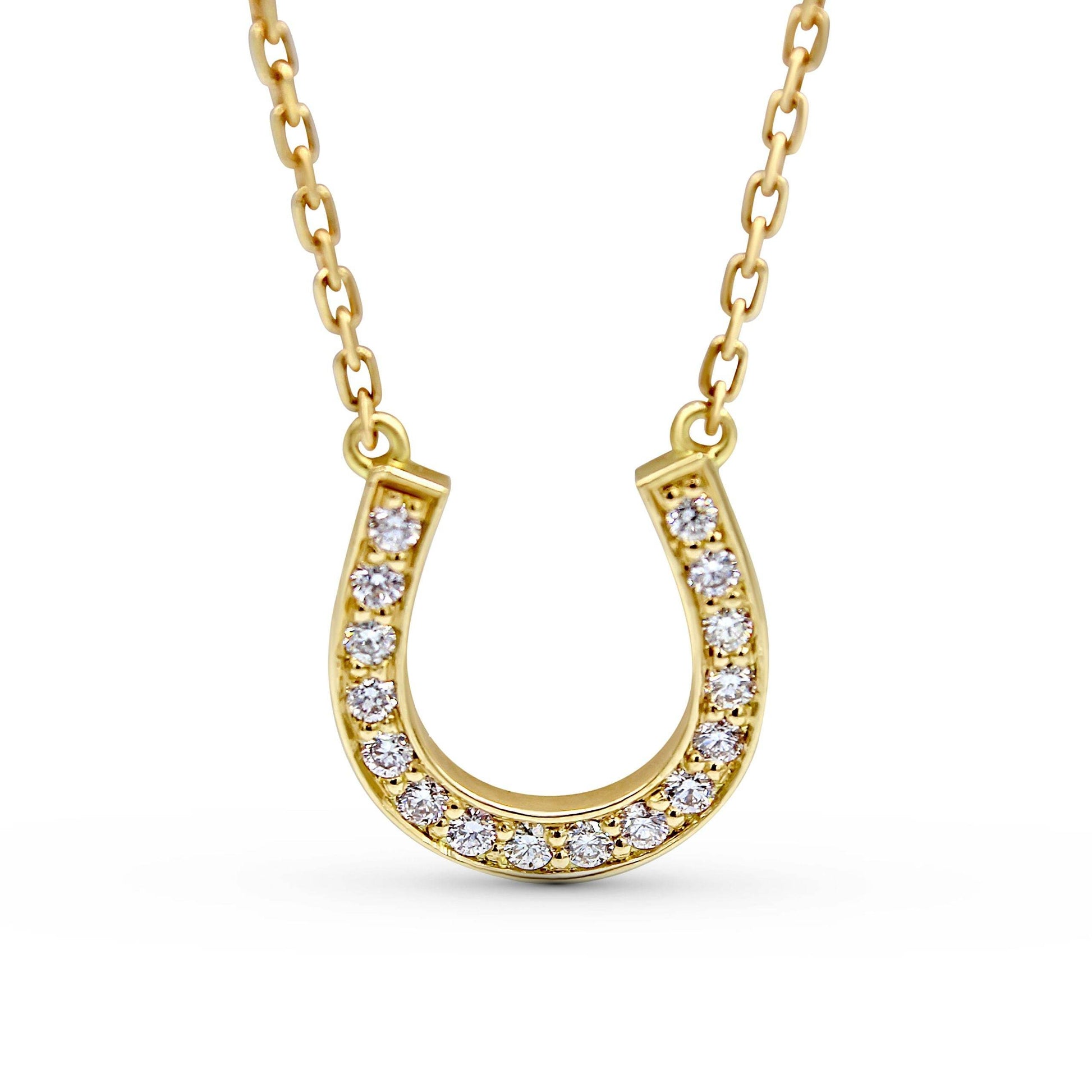 18K Yellow Gold Horse Shoe Diamond Necklace Grain Set - DG & Co. Jewellery